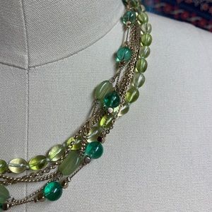 Monet brand, layered green/ “gold” necklace